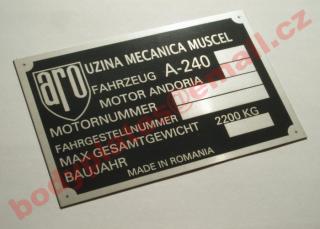 Aro A-240 Andoria - Výrobní štítek