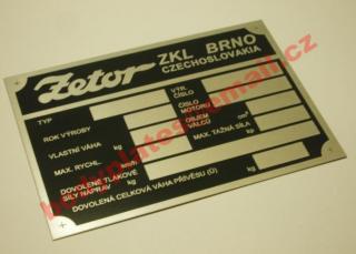 Zetor ZKL Brno - Výrobní štítek