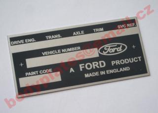 Ford Cortina - Výrobní štítek
