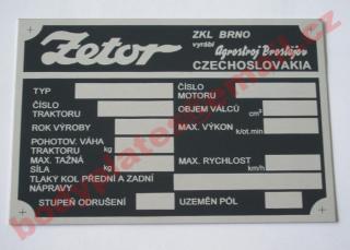 Zetor Agrostroj Prostějov - Výrobní štítek