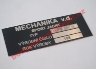 Mechanika v.d. Sport Jacht - Výrobní štítek