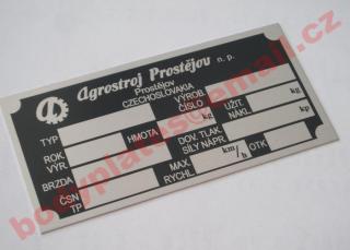 Agrostroj NP Prostějov Czechoslovakia - Výrobní štítek
