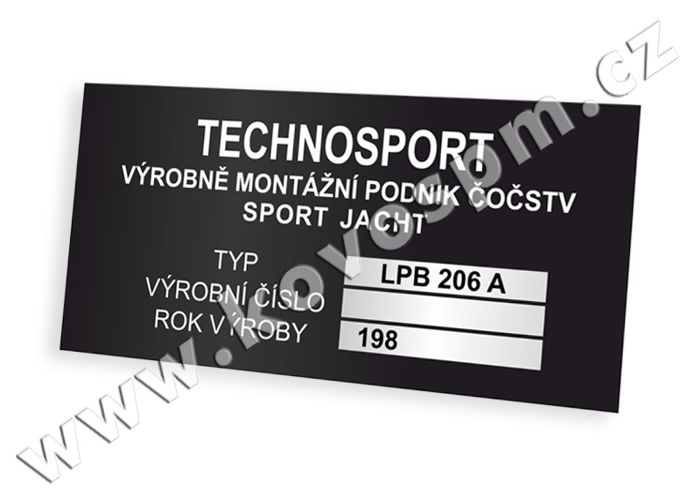 Technosport Praha - Výrobní štítek varianta 2